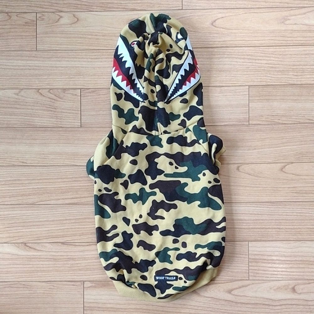 Woof Trails Camo Shark Fleece Lined Dog Hoodie Size XXL